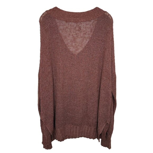 Pilcro Rust/Clay Loose Knit V-Neck Sweater, L - Picture 3 of 9